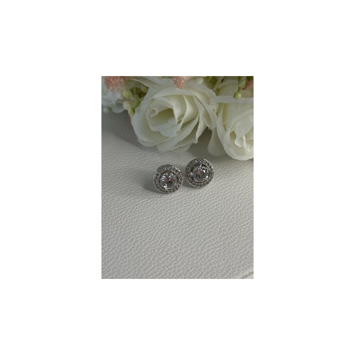 925 Sterling Silver CZ Stud Earrings Length 0.50 Inch
