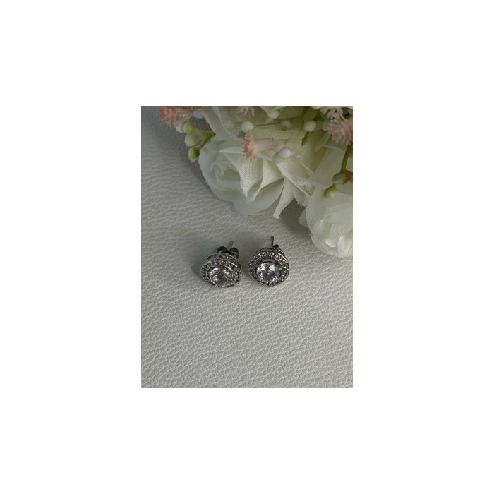 925 Sterling Silver CZ Stud Earrings Length 0.50 Inch