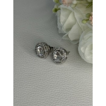 925 Sterling Silver CZ Stud Earrings Length 0.50 Inch