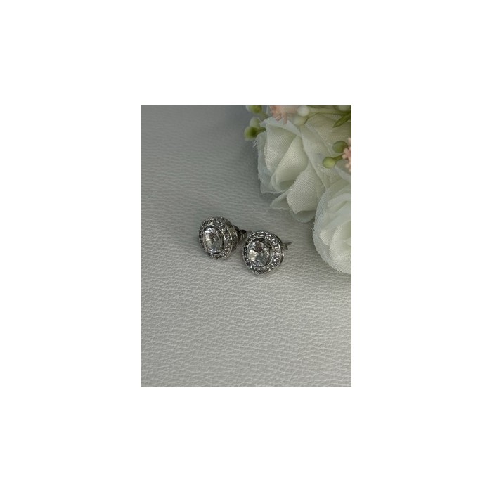 925 Sterling Silver CZ Stud Earrings Length 0.50 Inch
