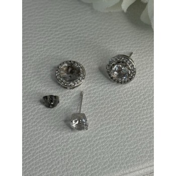 925 Sterling Silver CZ Stud Earrings Length 0.50 Inch