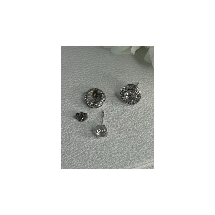 925 Sterling Silver CZ Stud Earrings Length 0.50 Inch