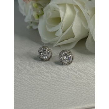 Shiny 925 Sterling Silver CZ Stud Earrings Length 0.30 Inch