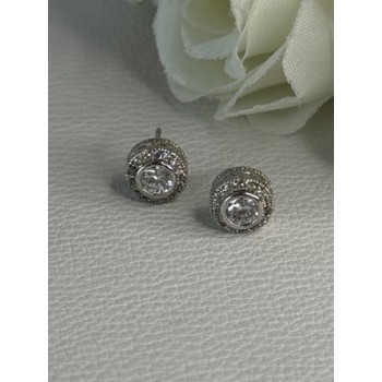 Shiny 925 Sterling Silver CZ Stud Earrings Length 0.30 Inch