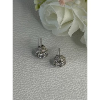 Shiny 925 Sterling Silver CZ Stud Earrings Length 0.30 Inch