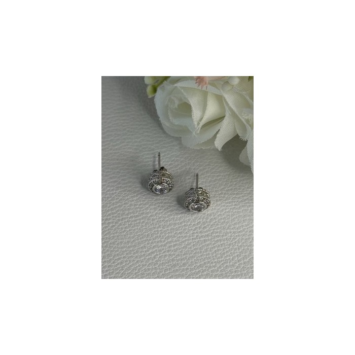 Shiny 925 Sterling Silver CZ Stud Earrings Length 0.30 Inch