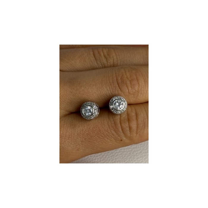 Shiny 925 Sterling Silver CZ Stud Earrings Length 0.30 Inch