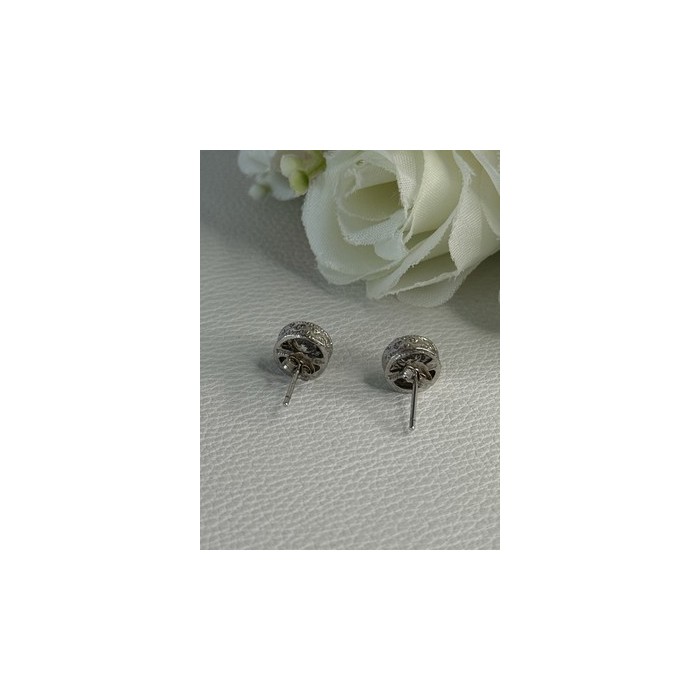 Shiny 925 Sterling Silver CZ Stud Earrings Length 0.30 Inch