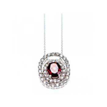 925 Sterling Silver Garnet & Goshenite Chain With Pendant