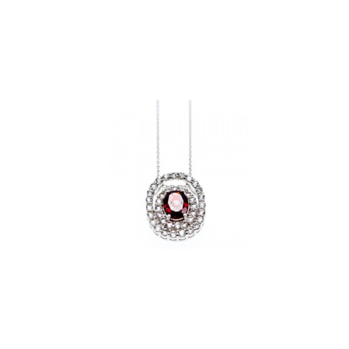925 Sterling Silver Garnet & Goshenite Chain With Pendant