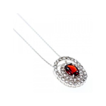925 Sterling Silver Garnet & Goshenite Chain With Pendant