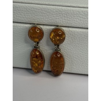 925 Sterling Silver Amber Earrings Length 1.50 Inch