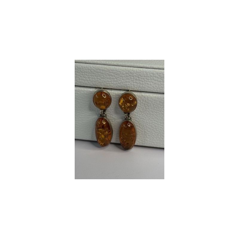 925 Sterling Silver Amber Earrings Length 1.50 Inch
