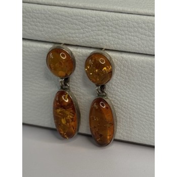 925 Sterling Silver Amber Earrings Length 1.50 Inch