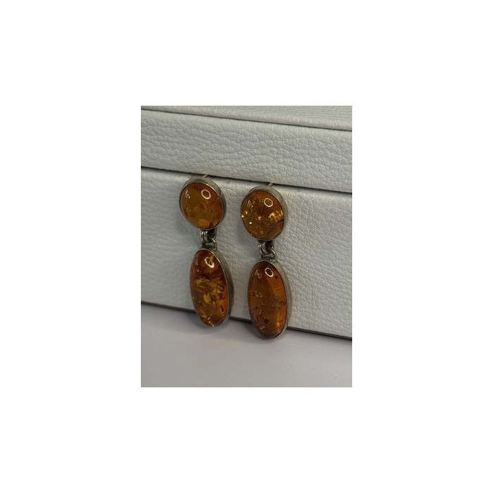 925 Sterling Silver Amber Earrings Length 1.50 Inch