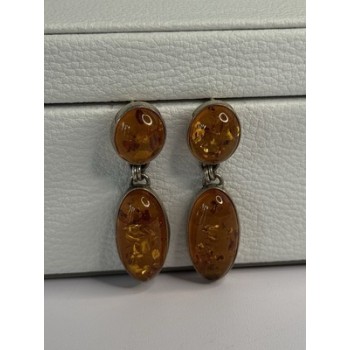 925 Sterling Silver Amber Earrings Length 1.50 Inch