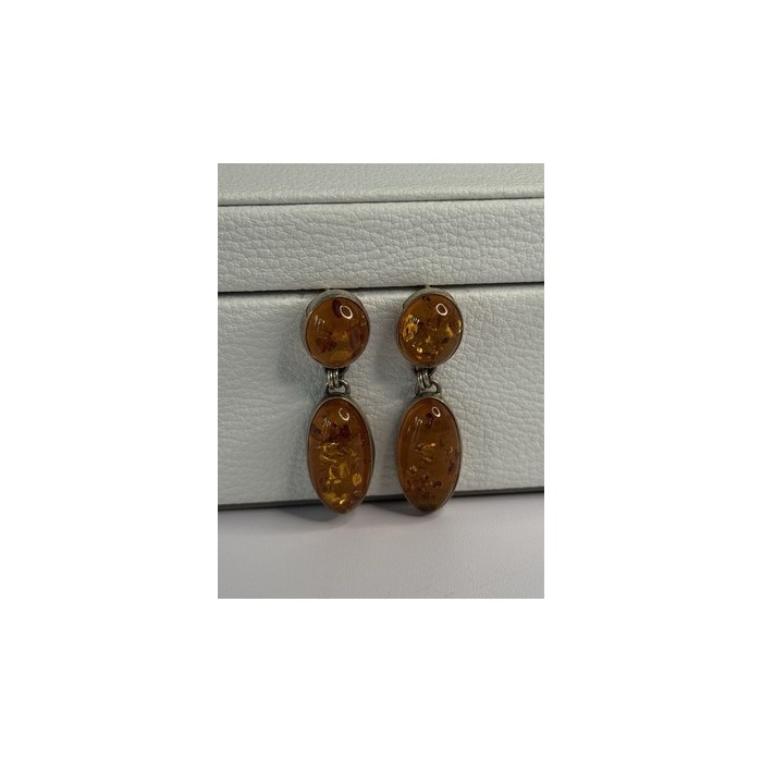 925 Sterling Silver Amber Earrings Length 1.50 Inch