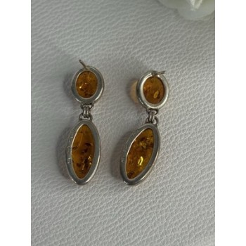 925 Sterling Silver Amber Earrings Length 1.50 Inch