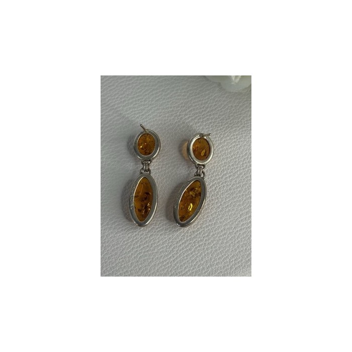 925 Sterling Silver Amber Earrings Length 1.50 Inch