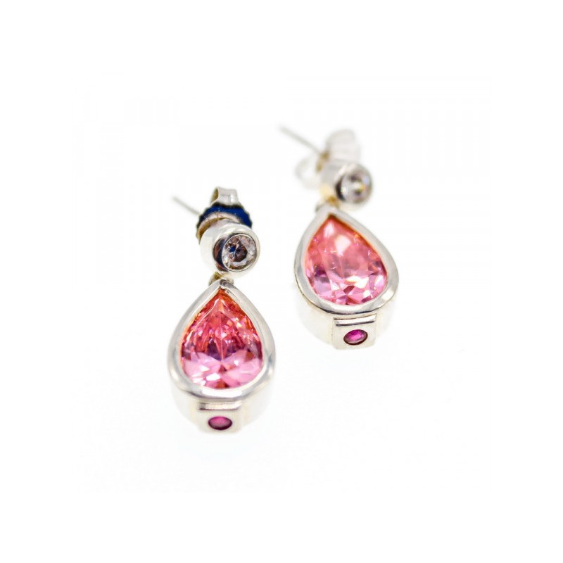 925 Sterling Silver Morganite, Beryl & Ruby Stud Earrings