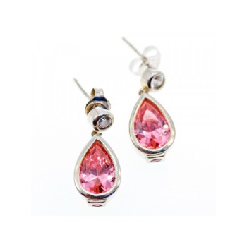 925 Sterling Silver Morganite, Beryl & Ruby Stud Earrings