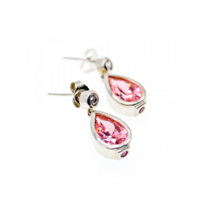 925 Sterling Silver Morganite, Beryl & Ruby Stud Earrings
