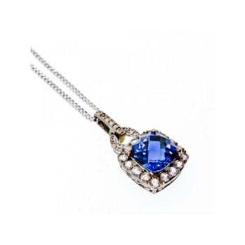 925 STERLING SILVER BLUE & WHITE SAPPHIRES CHAIN WITH PENDANT