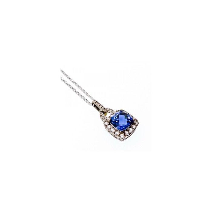 925 STERLING SILVER BLUE & WHITE SAPPHIRES CHAIN WITH PENDANT
