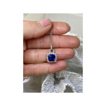 925 STERLING SILVER BLUE & WHITE SAPPHIRES CHAIN WITH PENDANT