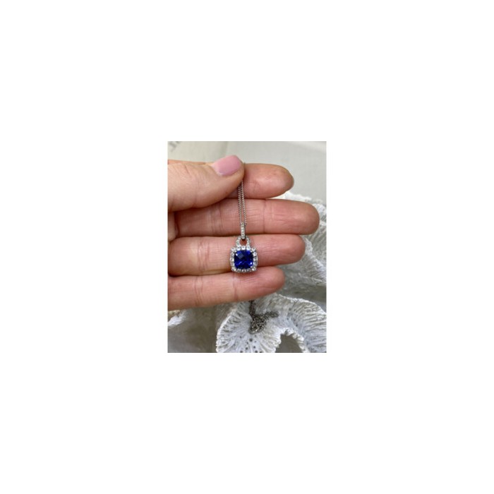 925 STERLING SILVER BLUE & WHITE SAPPHIRES CHAIN WITH PENDANT