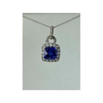 925 STERLING SILVER BLUE & WHITE SAPPHIRES CHAIN WITH PENDANT