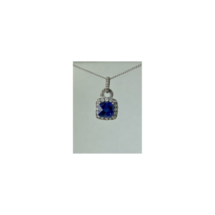 925 STERLING SILVER BLUE & WHITE SAPPHIRES CHAIN WITH PENDANT