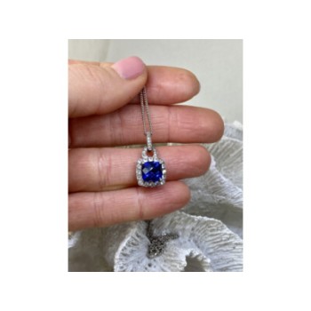 925 STERLING SILVER BLUE & WHITE SAPPHIRES CHAIN WITH PENDANT