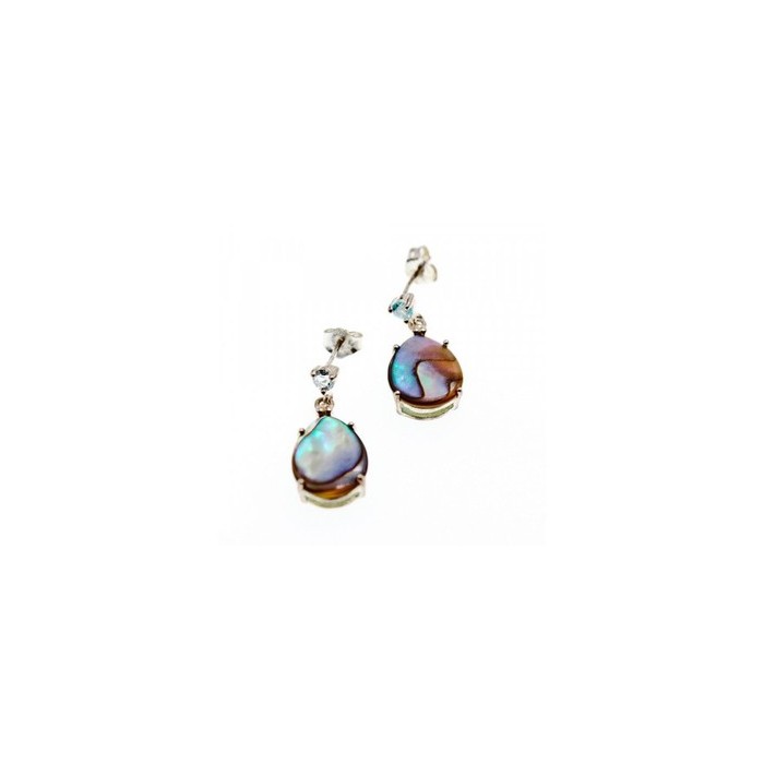 925 Sterling Silver Haliotis & Topaz Stud Earrings