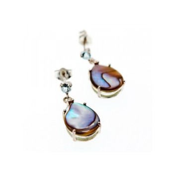 925 Sterling Silver Haliotis & Topaz Stud Earrings