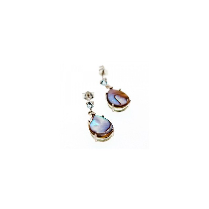 925 Sterling Silver Haliotis & Topaz Stud Earrings