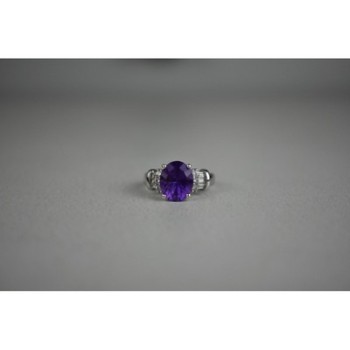 925 Sterling Silver Amethyst & Colorless Topaz Ring Size 6.5
