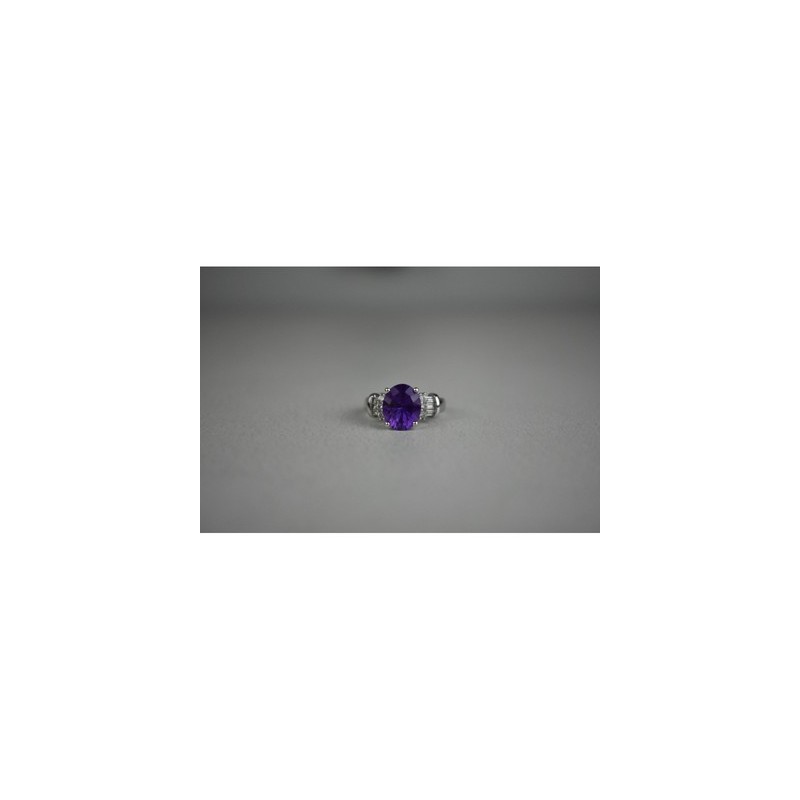 925 Sterling Silver Amethyst & Colorless Topaz Ring Size 6.5