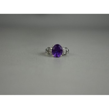 925 Sterling Silver Amethyst & Colorless Topaz Ring Size 6.5