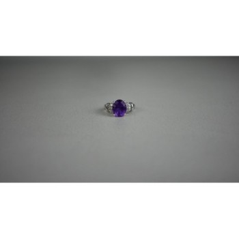 925 Sterling Silver Amethyst & Colorless Topaz Ring Size 6.5