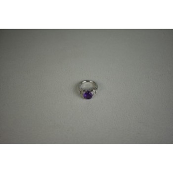 925 Sterling Silver Amethyst & Colorless Topaz Ring Size 6.5
