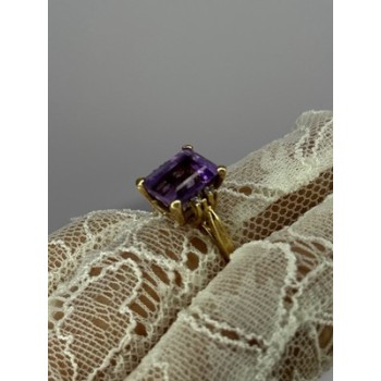 10K YELLOW GOLD AMETHYST & DIAMONDS RING SIZE 6.5