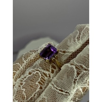 10K YELLOW GOLD AMETHYST & DIAMONDS RING SIZE 6.5