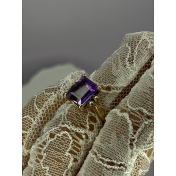 10K YELLOW GOLD AMETHYST & DIAMONDS RING SIZE 6.5