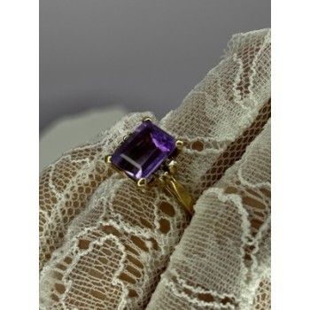 10K YELLOW GOLD AMETHYST & DIAMONDS RING SIZE 6.5