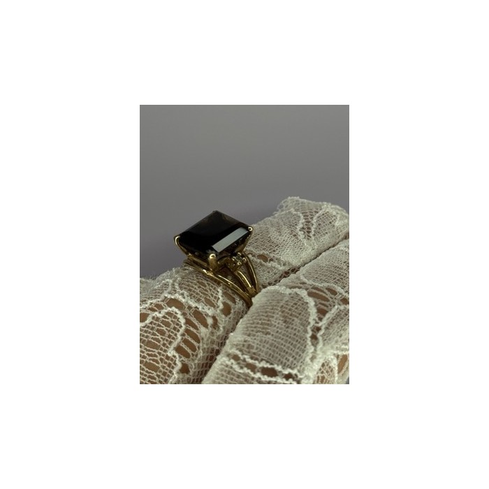 10K YELLOW GOLD BROWN TOURMALINE & DIAMONDS RING SIZE 6