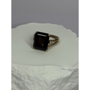10K YELLOW GOLD BROWN TOURMALINE & DIAMONDS RING SIZE 6