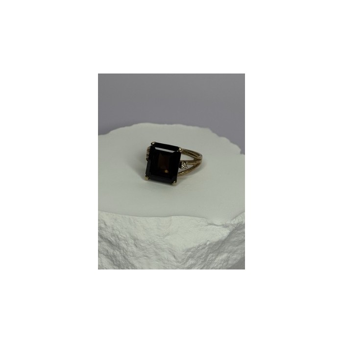 10K YELLOW GOLD BROWN TOURMALINE & DIAMONDS RING SIZE 6