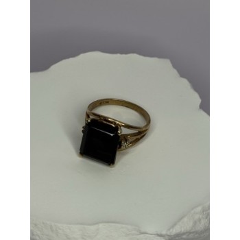 10K YELLOW GOLD BROWN TOURMALINE & DIAMONDS RING SIZE 6