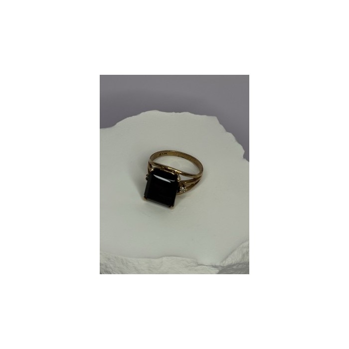 10K YELLOW GOLD BROWN TOURMALINE & DIAMONDS RING SIZE 6